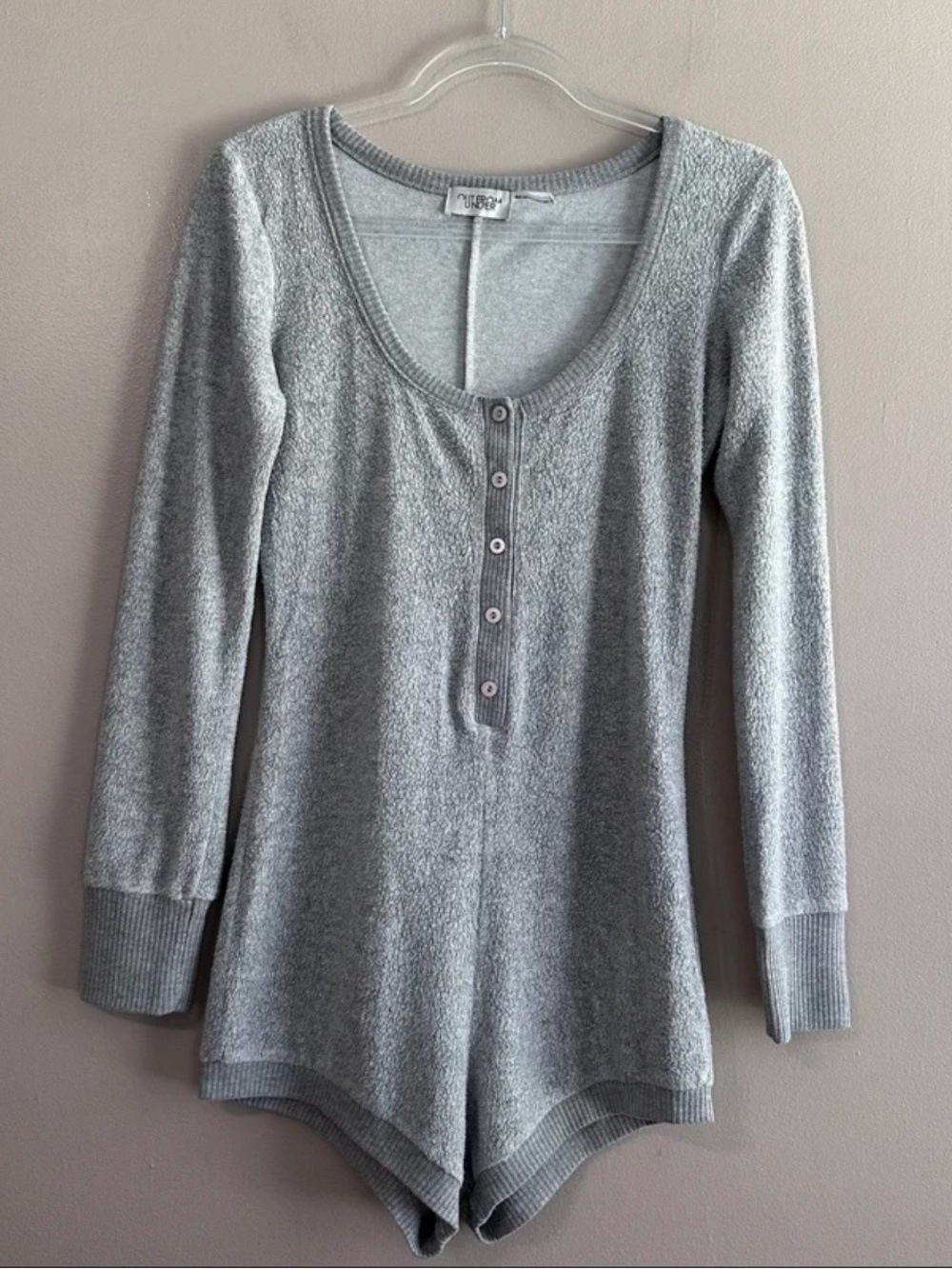 Out From Under Urban Outfitters Cozy Gray Fleece Loungewear Romper Womens Medium